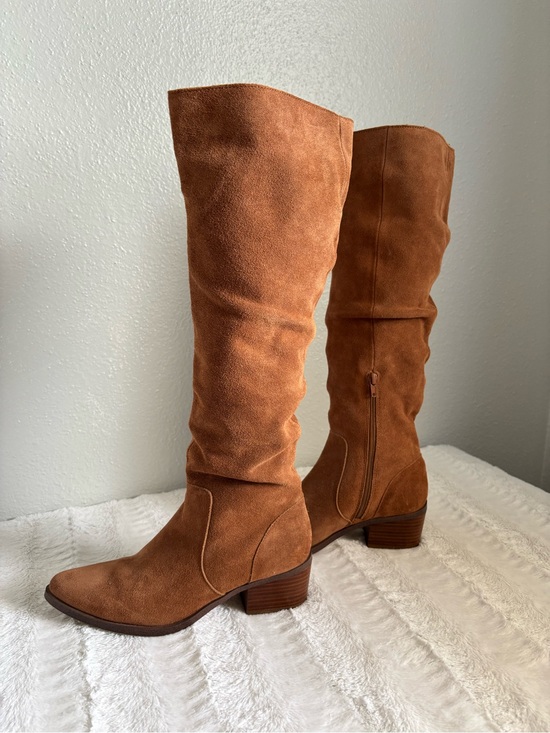 Shoes - Suede Tall Leather Boots Cognac Brown Boho Western Y2K